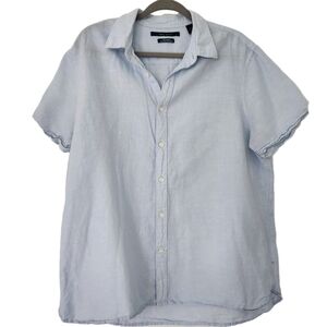 Perry Ellis Linen Blue Shirt Short Sleeve Men’s Size XL